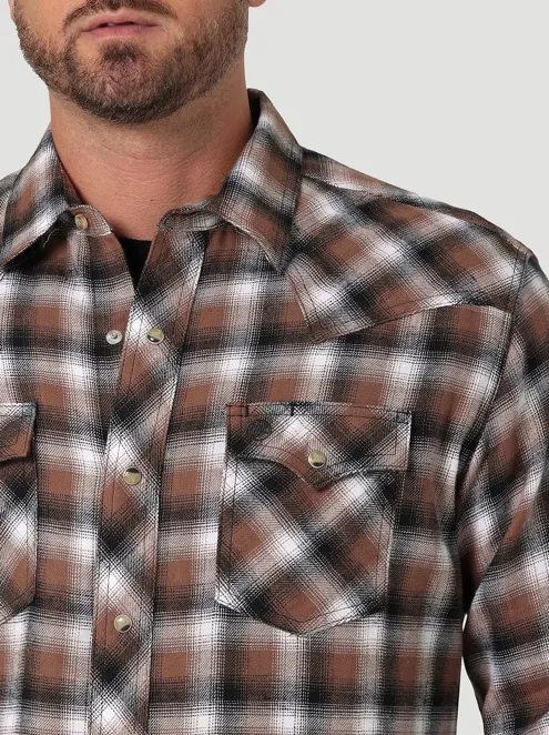 112330474 - Wrangler Men’s Retro LS Flannel Western Snap Shirt -Aztec Brown