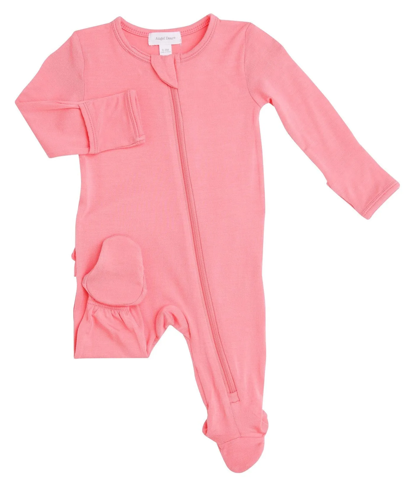 Angel Dear Basic Flamingo Pink Solid Bamboo Ruffle Back Zipper Footie