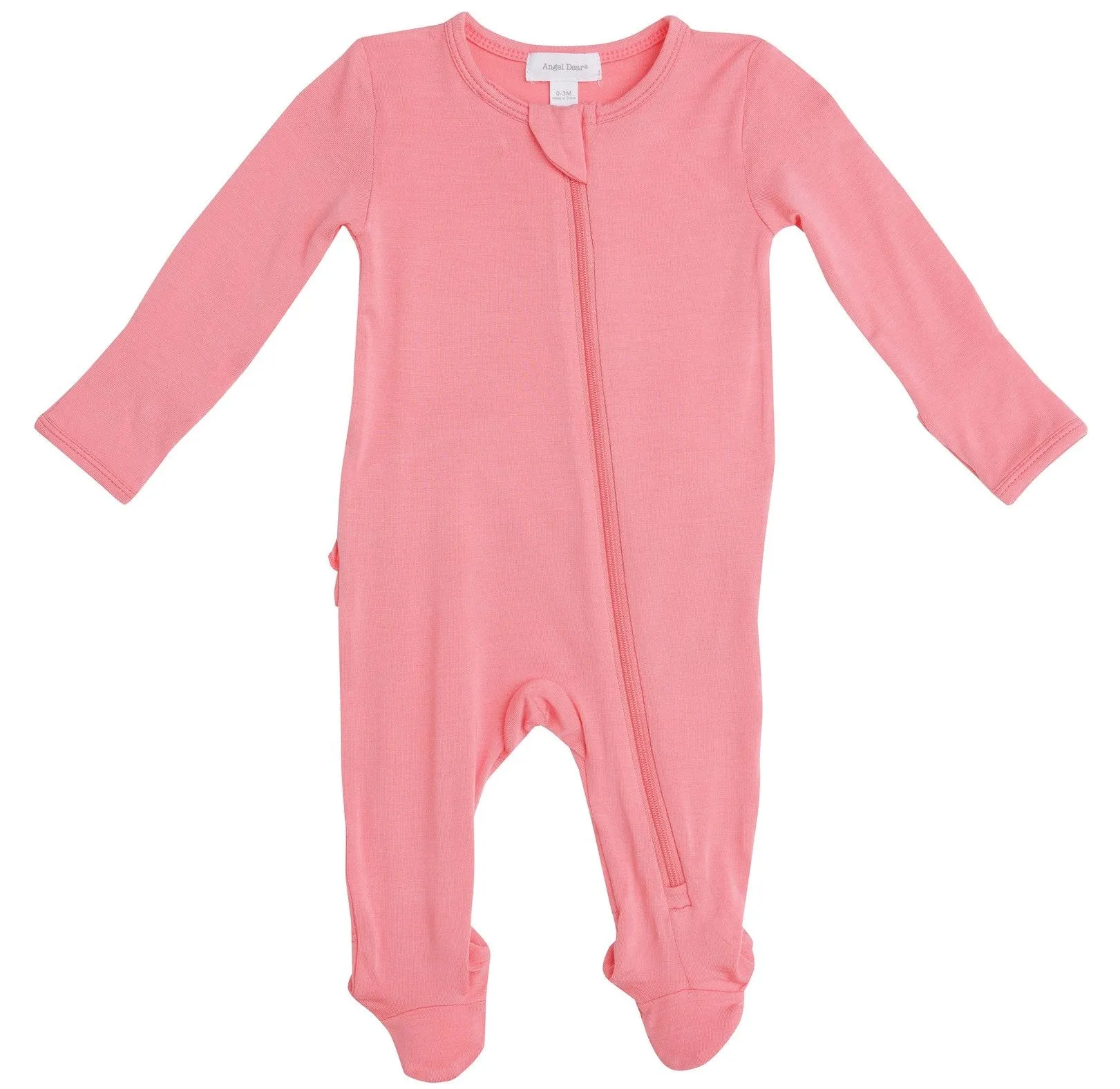 Angel Dear Basic Flamingo Pink Solid Bamboo Ruffle Back Zipper Footie