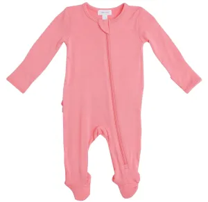 Angel Dear Basic Flamingo Pink Solid Bamboo Ruffle Back Zipper Footie