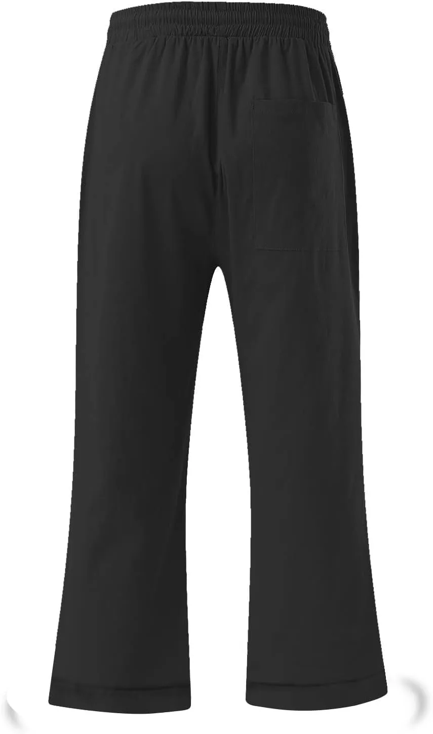 Anjikang Womens Capris for Summer Plus Size Lightweight Linen Capri Pants High Waisted Wide Leg Cropped Pants with Pockets