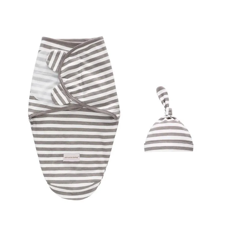 Baby Cotton Cartoon Cocoon Swaddle Wrap Blanket and Hat Set