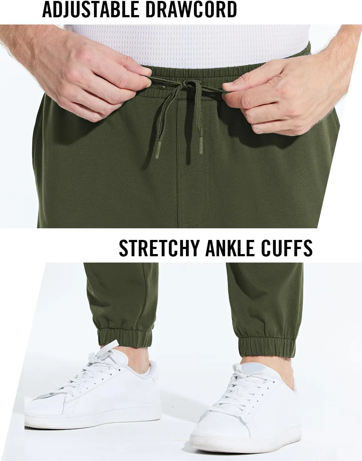 baleaf Men's 27" Cotton Sweatpants Sports Running Hiking Joggers Pants Lightweight Lounge Pocketed Pajamas 7/8 Length