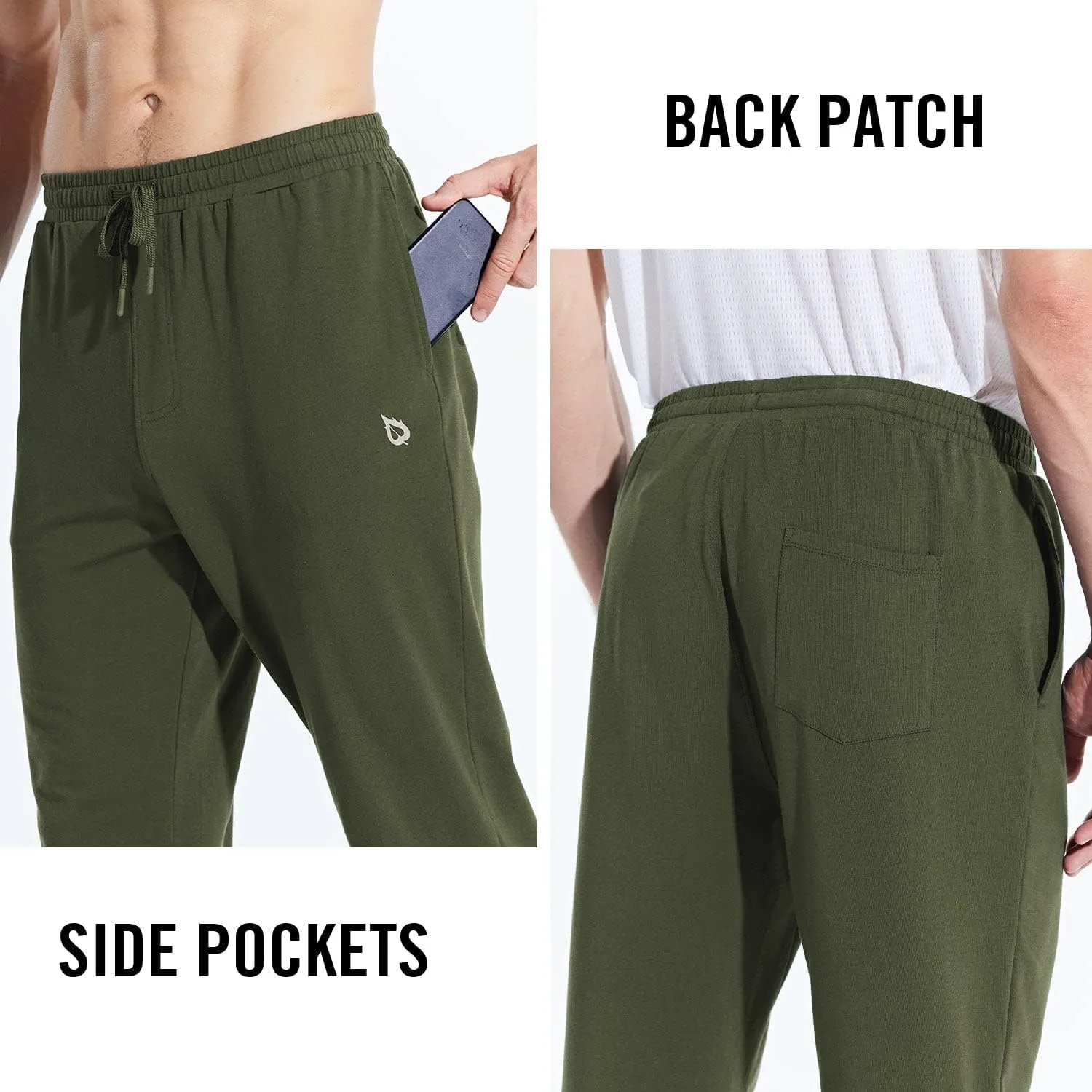 baleaf Men's 27" Cotton Sweatpants Sports Running Hiking Joggers Pants Lightweight Lounge Pocketed Pajamas 7/8 Length