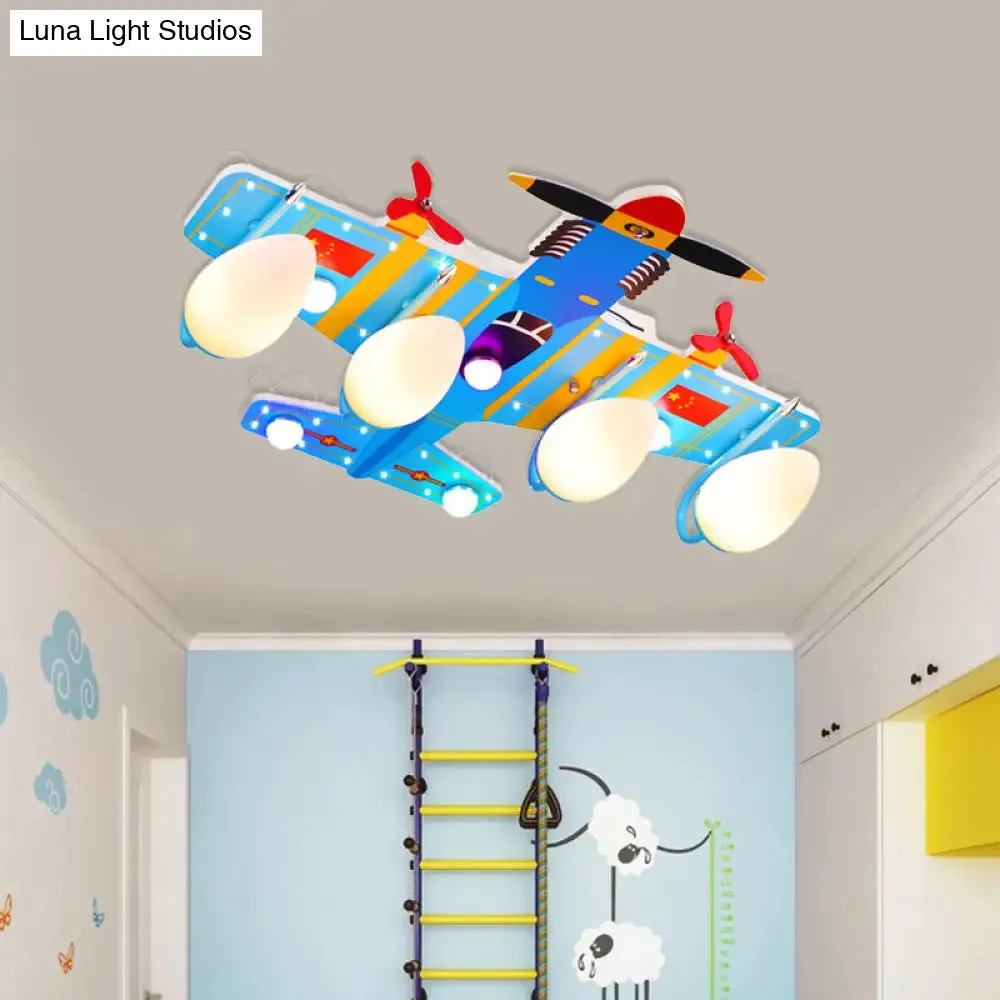 Blue Acrylic Fighter Jet Ceiling Light for Boy's Bedroom - 4 Head Flush Mount Fixture