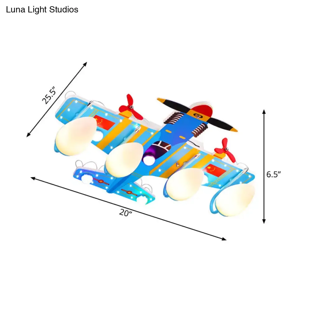 Blue Acrylic Fighter Jet Ceiling Light for Boy's Bedroom - 4 Head Flush Mount Fixture
