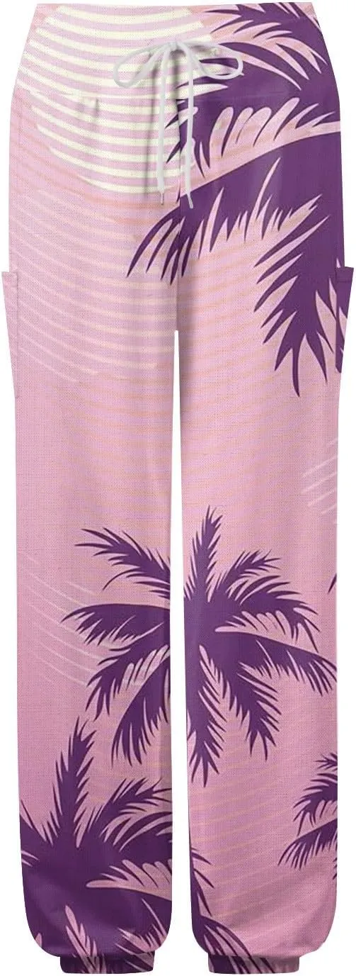 Boho Pants for Women Summer Loose Long Pant Yoga Comfy Work Pockets Trousers Casual Flowy Hippie Clothes