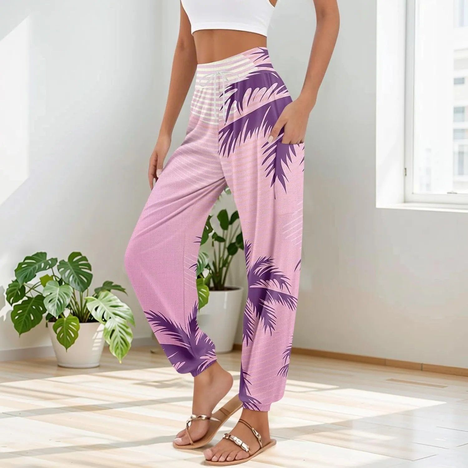 Boho Pants for Women Summer Loose Long Pant Yoga Comfy Work Pockets Trousers Casual Flowy Hippie Clothes