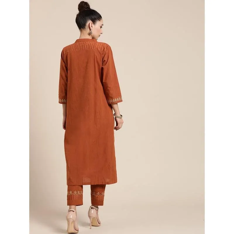 Caramel Brown Embroidered Kurta Set