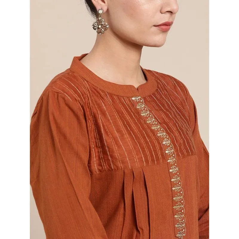 Caramel Brown Embroidered Kurta Set