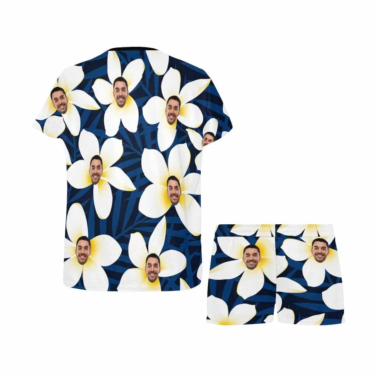 Custom Face Pajamas White Petals Loungewear Personalized Women's Short Pajama Set