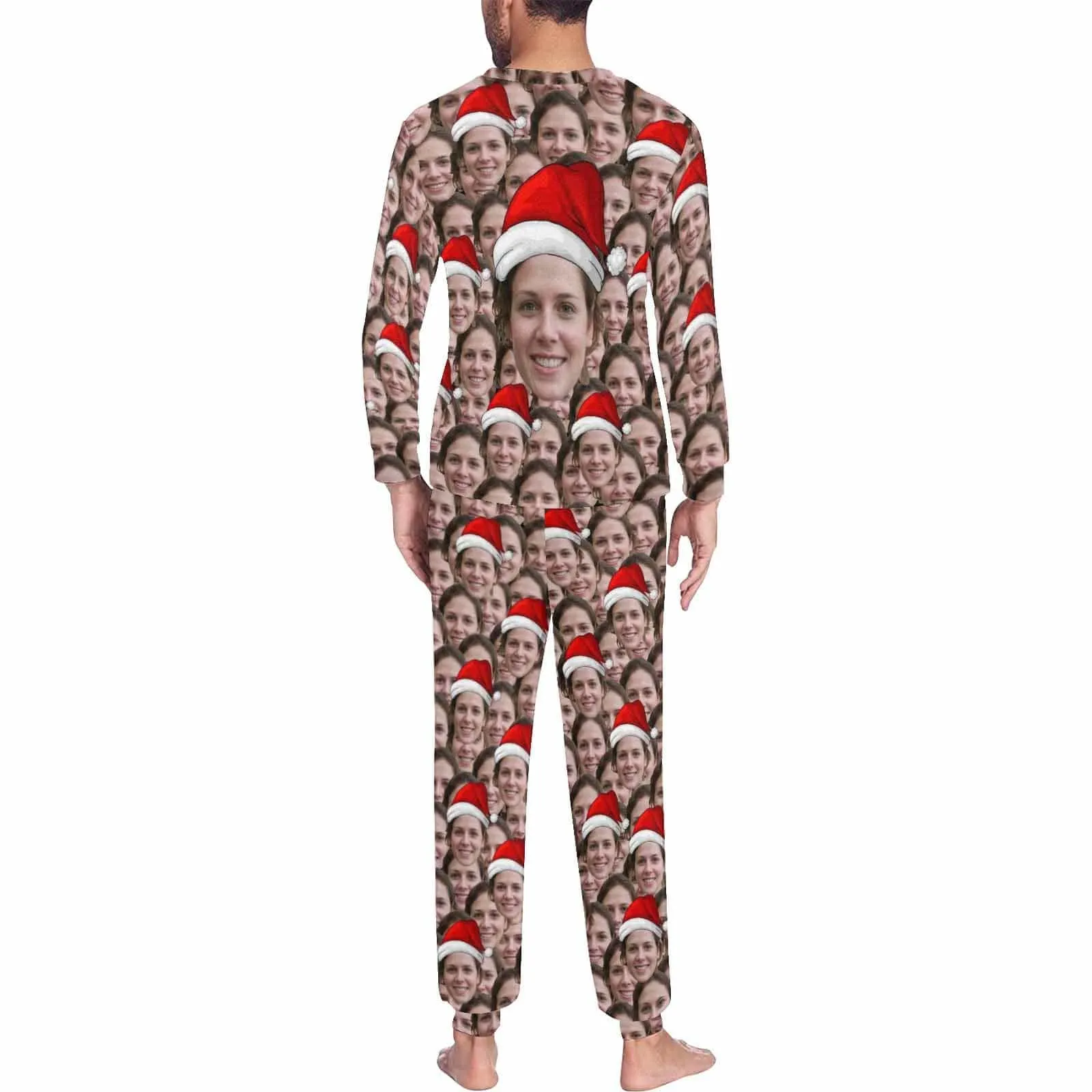 Custom Face Seamless Christmas Hat Sleepwear Personalized Family Slumber Party Matching Long Sleeve Pajamas Set
