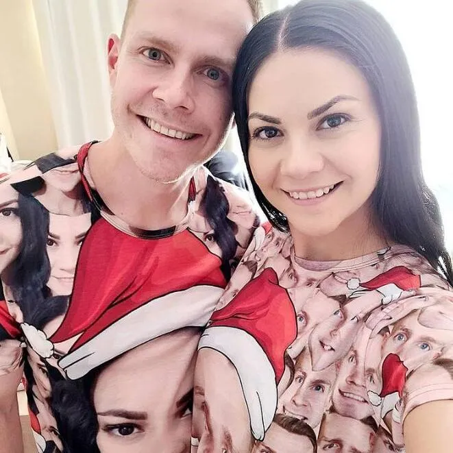 Custom Face Seamless Christmas Hat Sleepwear Personalized Family Slumber Party Matching Long Sleeve Pajamas Set