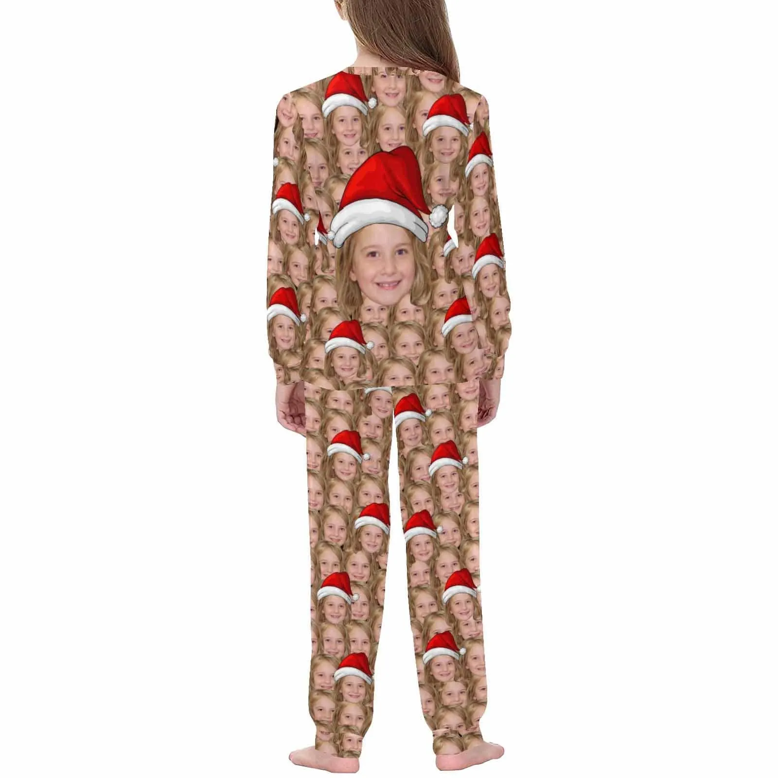 Custom Face Seamless Christmas Hat Sleepwear Personalized Family Slumber Party Matching Long Sleeve Pajamas Set