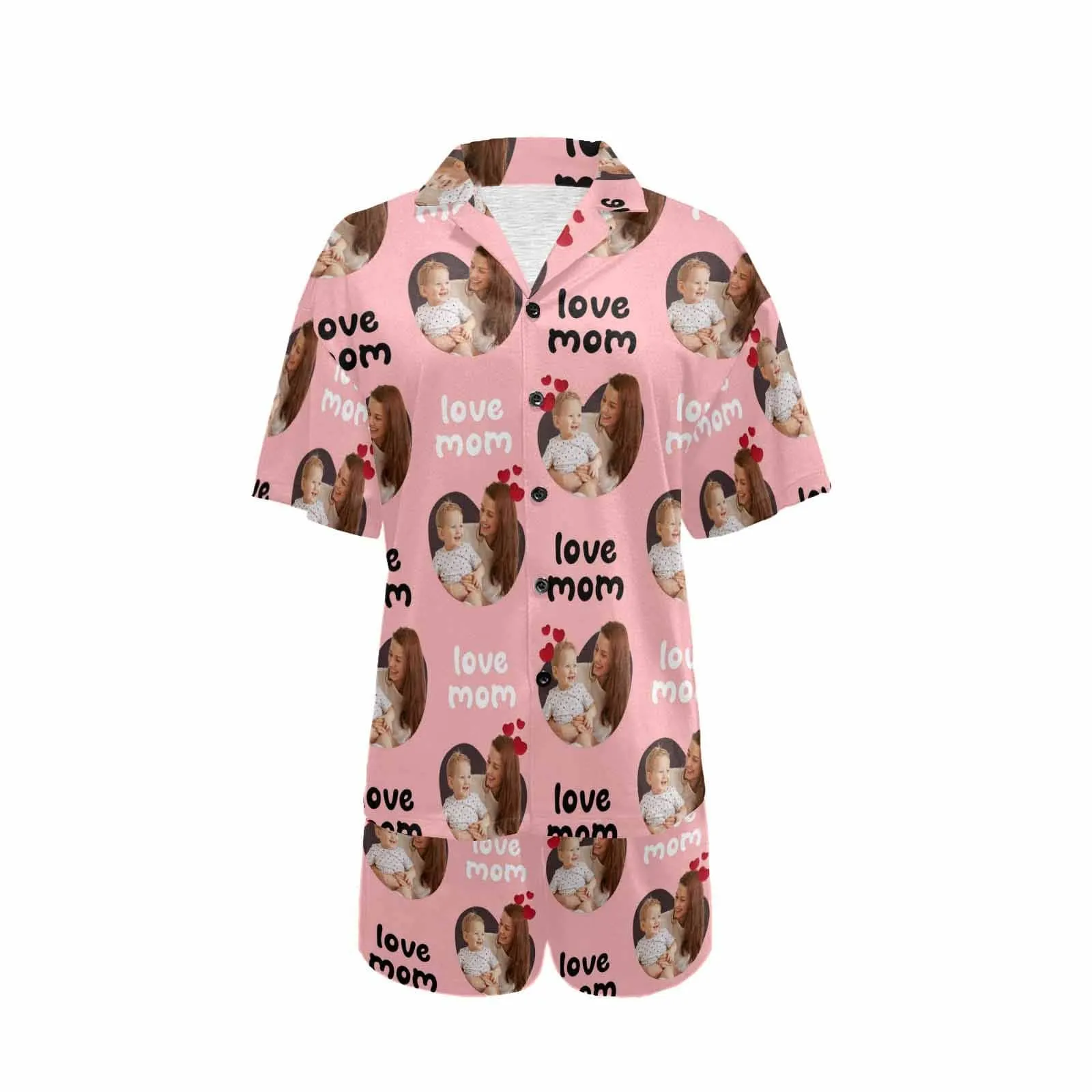 Custom Photo Love MOM Women's V-Neck Short Pajama Set Mother's Day & Birthday Gift