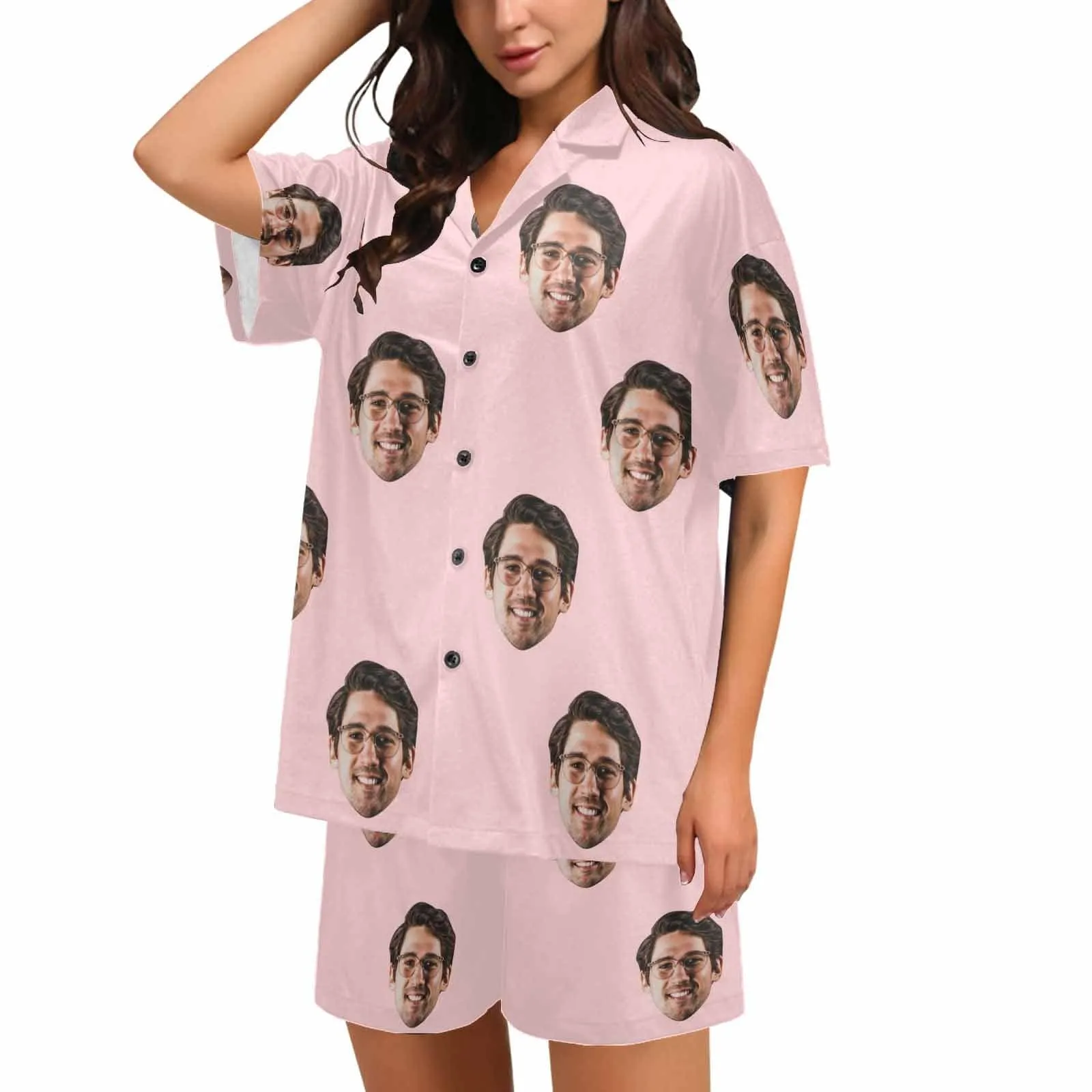 Custom Photo Love MOM Women's V-Neck Short Pajama Set Mother's Day & Birthday Gift
