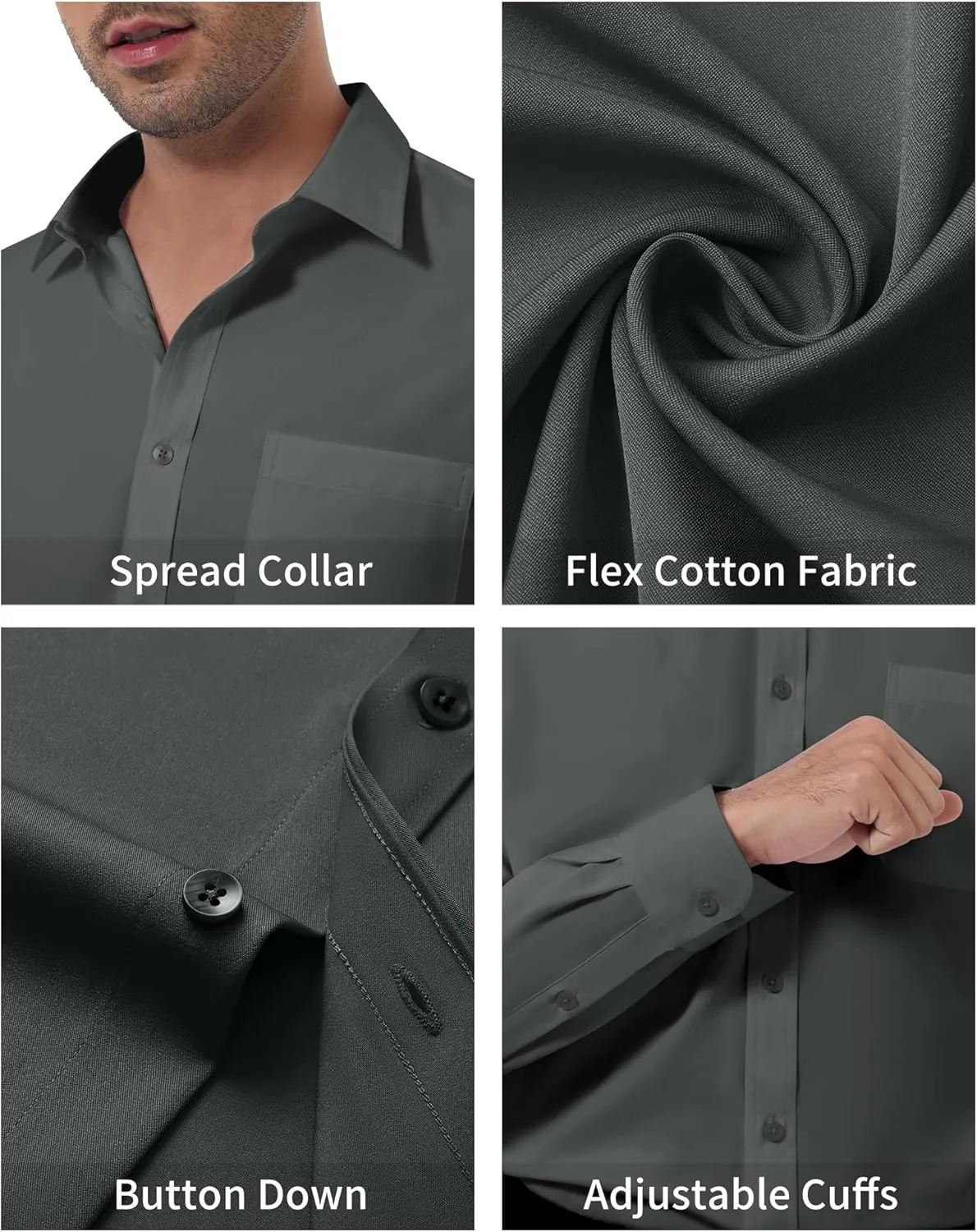 DEMEANOR Dress Shirts for Men Long Sleeve Slim Fit Button Down Formal Shirt Business Casual Collar Shirts with Pocket