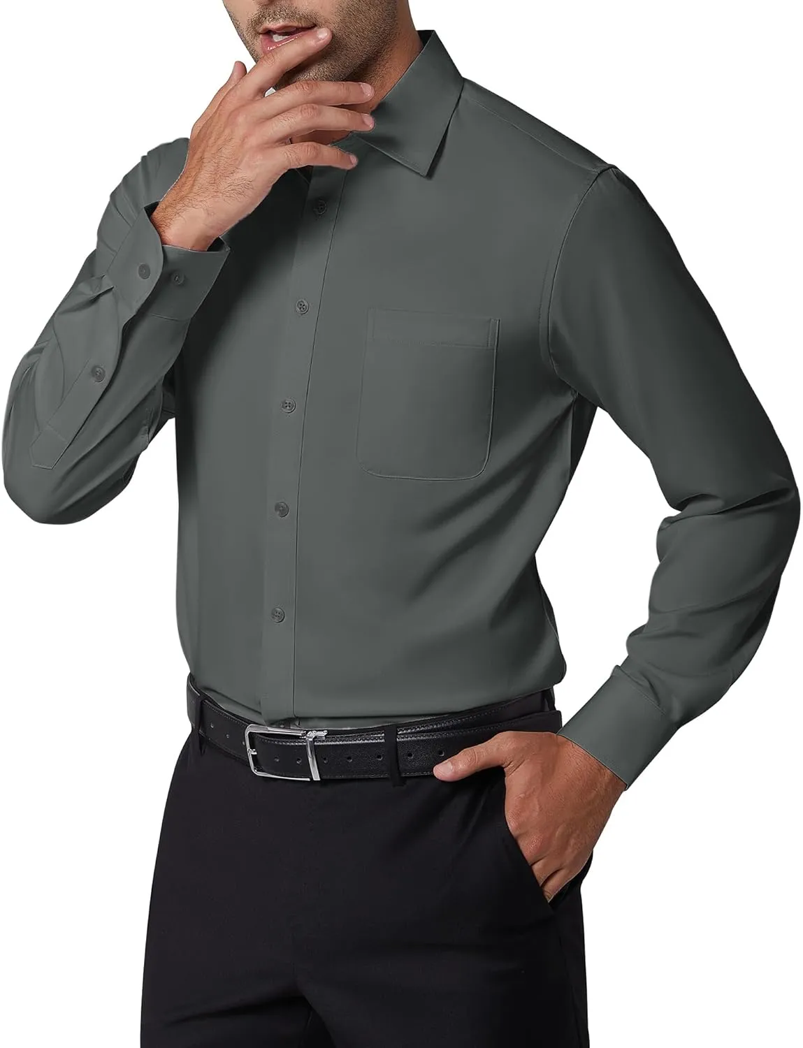 DEMEANOR Dress Shirts for Men Long Sleeve Slim Fit Button Down Formal Shirt Business Casual Collar Shirts with Pocket