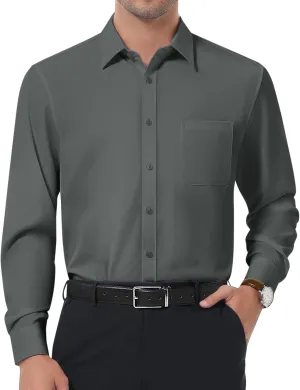 DEMEANOR Dress Shirts for Men Long Sleeve Slim Fit Button Down Formal Shirt Business Casual Collar Shirts with Pocket