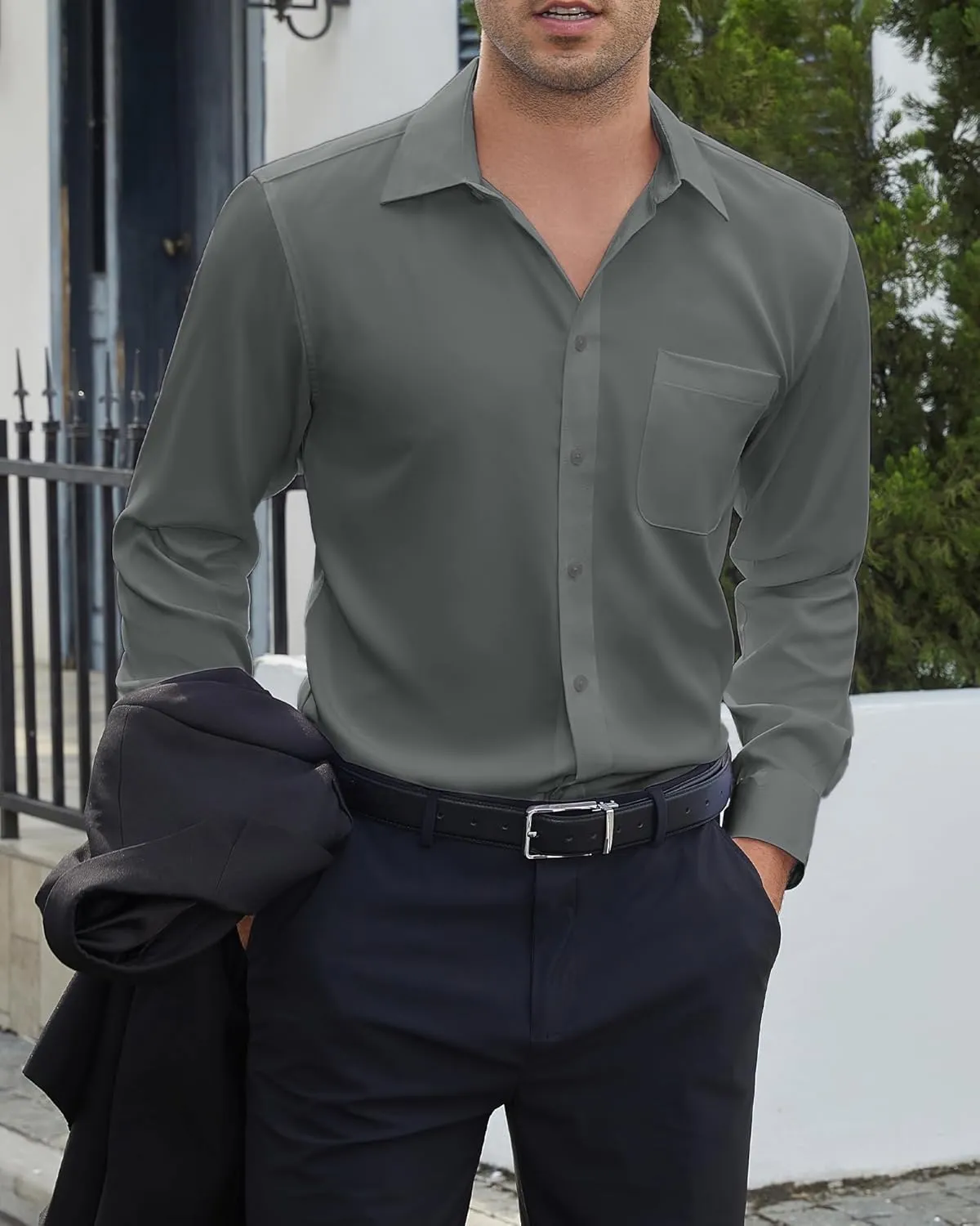 DEMEANOR Dress Shirts for Men Long Sleeve Slim Fit Button Down Formal Shirt Business Casual Collar Shirts with Pocket