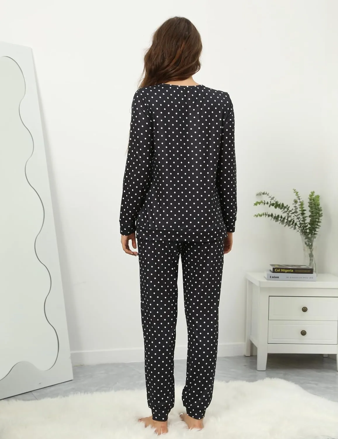 Ekouaer 2 Pack Women's Pajama Set Long Sleeve Top With Jogger Pants Lounge Sets Sleepwear Loungewear with Pockets