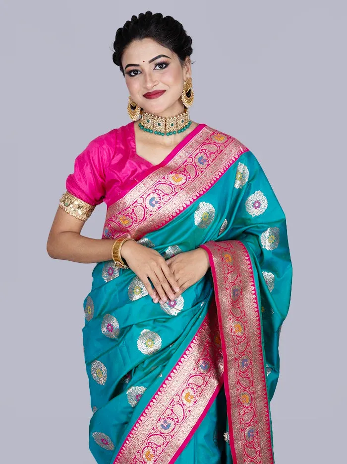 Elegant Paris Green Par Anchal Buti Katan Silk Saree