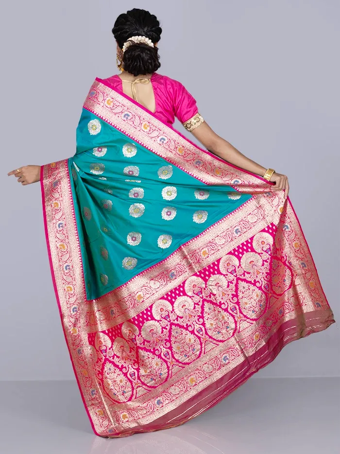 Elegant Paris Green Par Anchal Buti Katan Silk Saree
