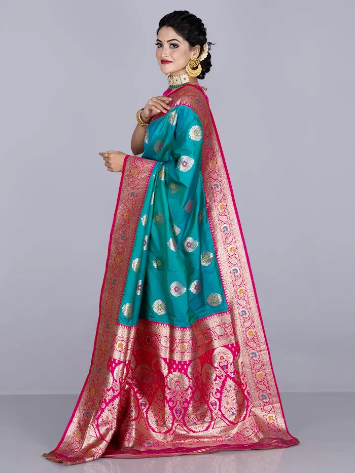 Elegant Paris Green Par Anchal Buti Katan Silk Saree