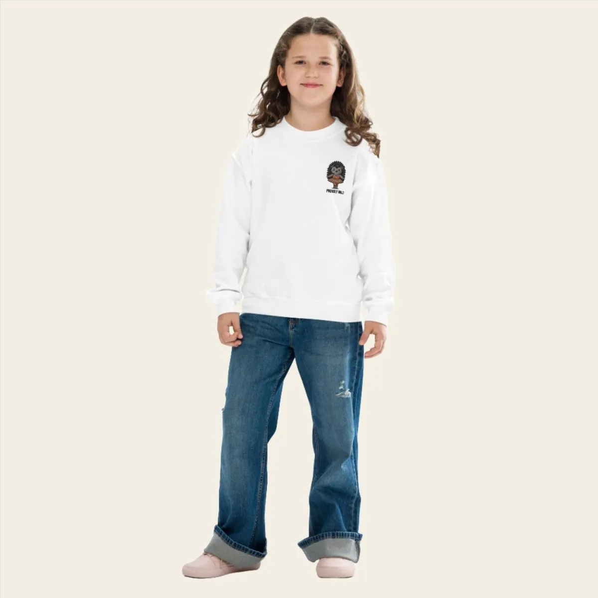 Embroidered Youth Crewneck Sweatshirt Ballerina Hedgehog