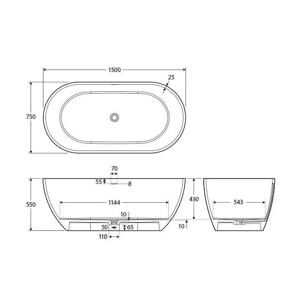 Fienza Luciana Matte Black Stone Freestanding Bath