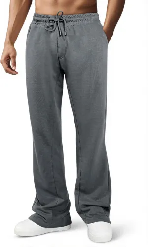 GINGTTO Mens Sweatpants Open Bottom with Pockets Drawstring Loose Fit Yoga Pants for Men Stacked Jogging Dark Grey L