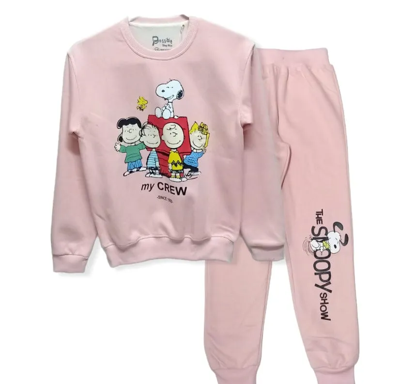 Girls Melton Pajama - Snoopy - Pink