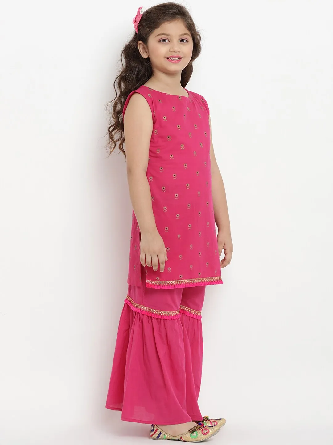 Girl's Printed Kurta With Sharara & Dupatta - Bitiya By Bhama