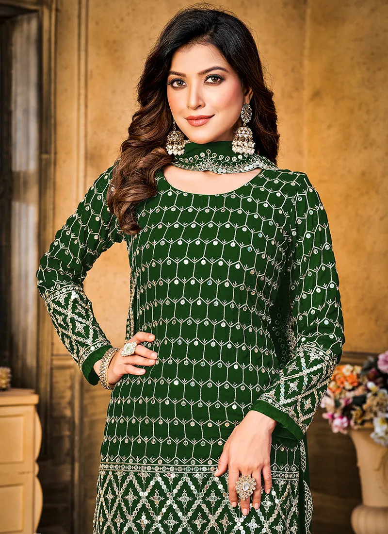 Green Sequence Embroidery Wedding Gharara Style Suit