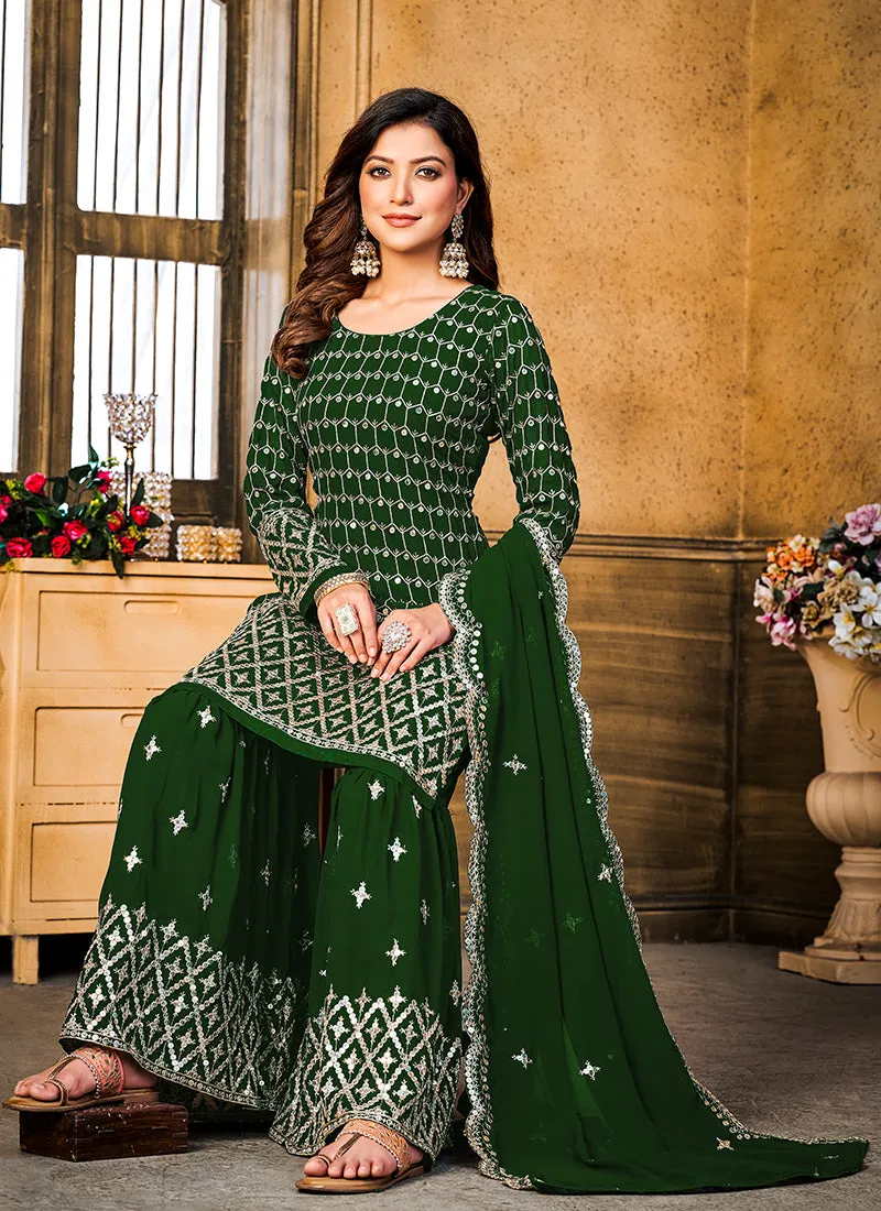 Green Sequence Embroidery Wedding Gharara Style Suit