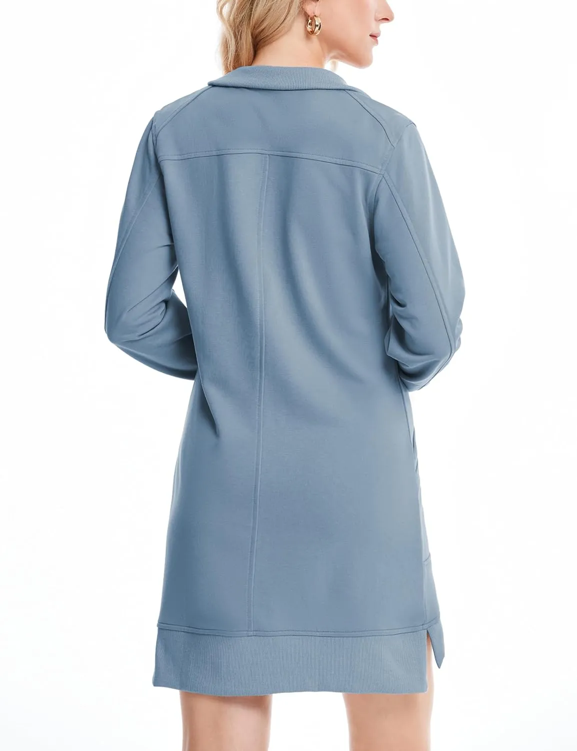 Half Zip Sweatshirt Dress for Women Casual Long Sleeve Mini Dresses V Neck Pullover Tunic Top with Pockets