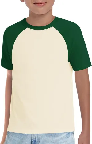 Haloumoning Boys Short Sleeve Raglan T Shirts Kids Basic Color-Block Tops Crewneck Tees 5-14 Years