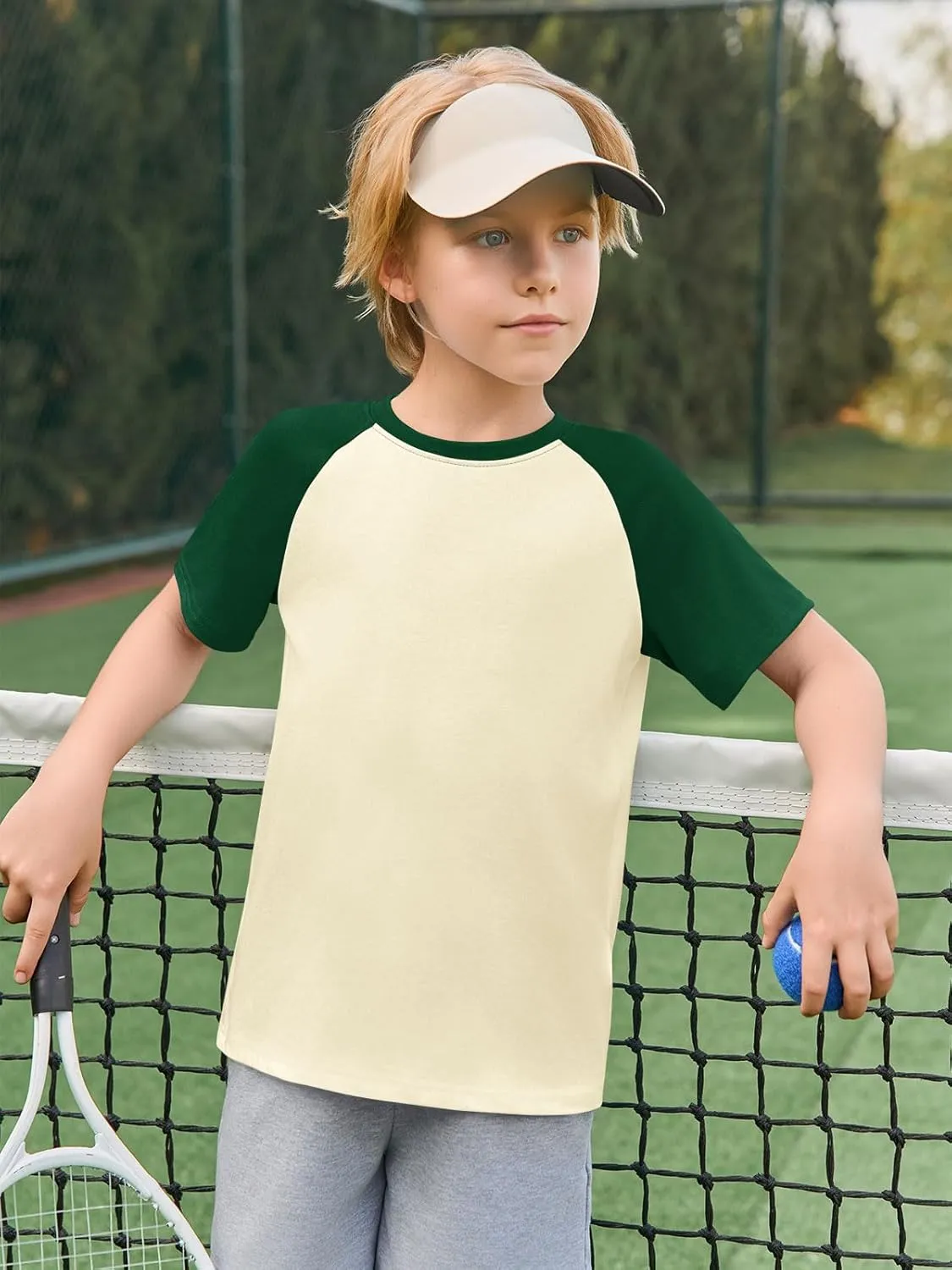 Haloumoning Boys Short Sleeve Raglan T Shirts Kids Basic Color-Block Tops Crewneck Tees 5-14 Years