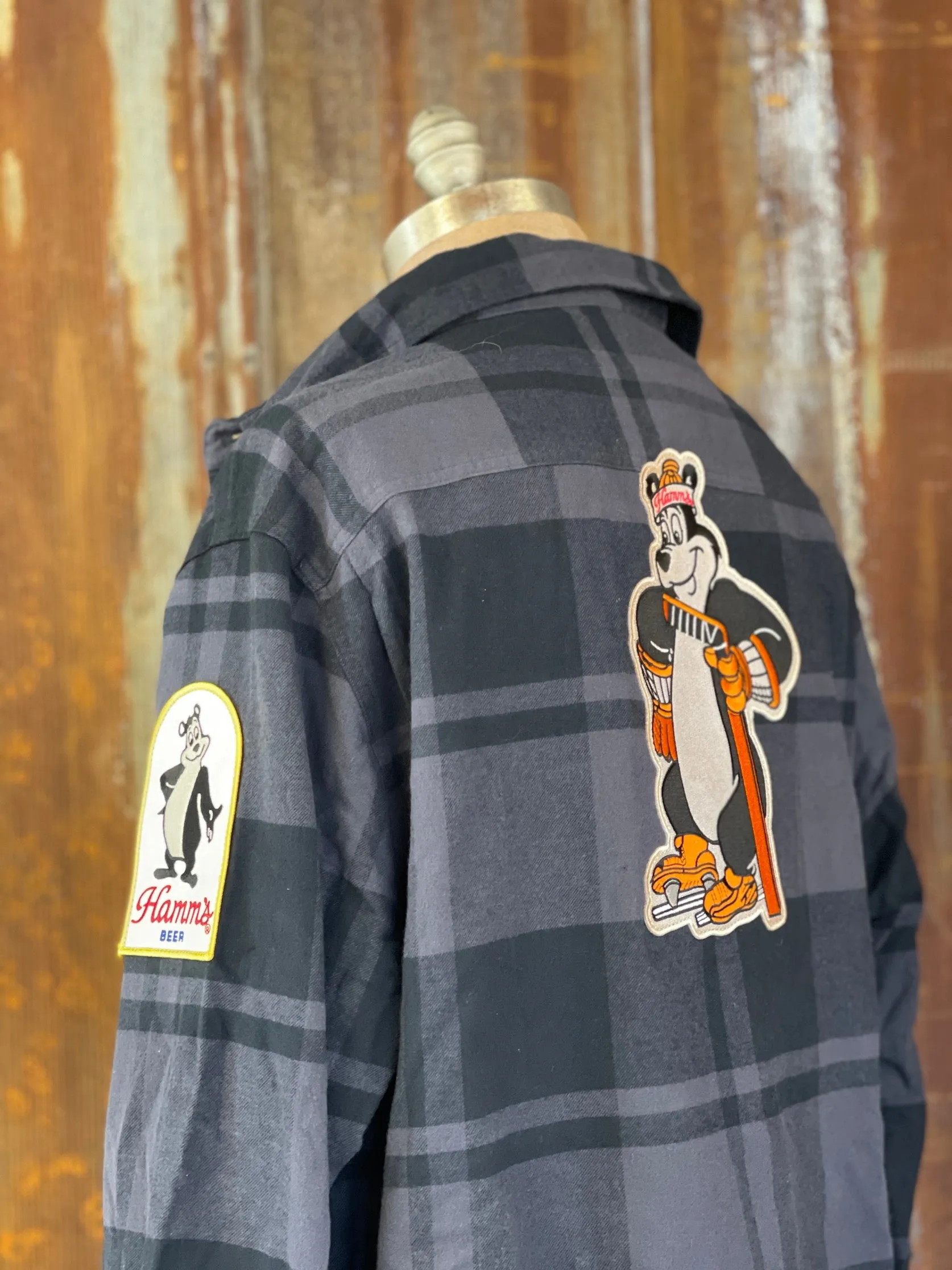 Hamm's Hockey Bear Flannel- Classic Black/ Grey Plaid