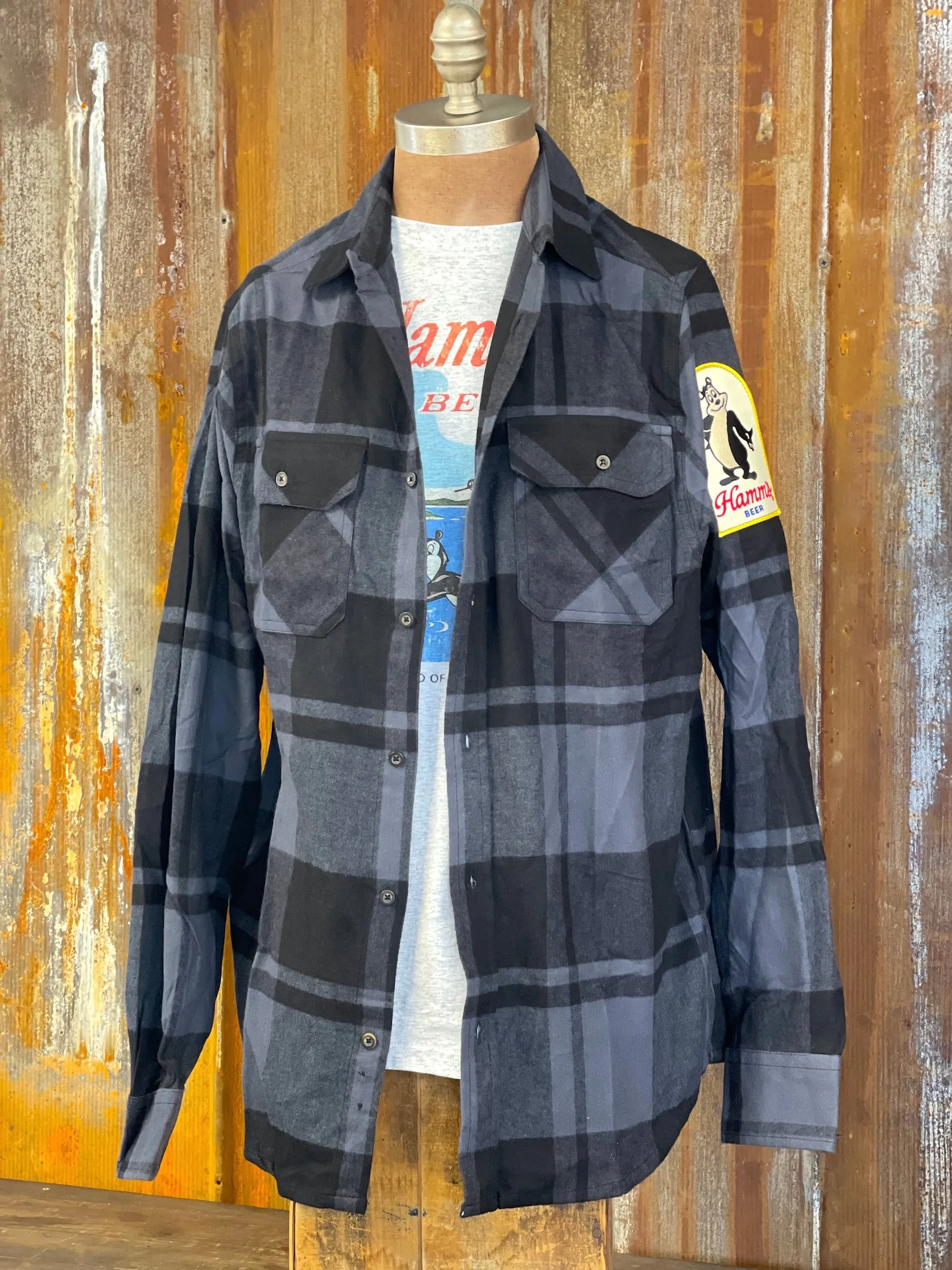 Hamm's Hockey Bear Flannel- Classic Black/ Grey Plaid