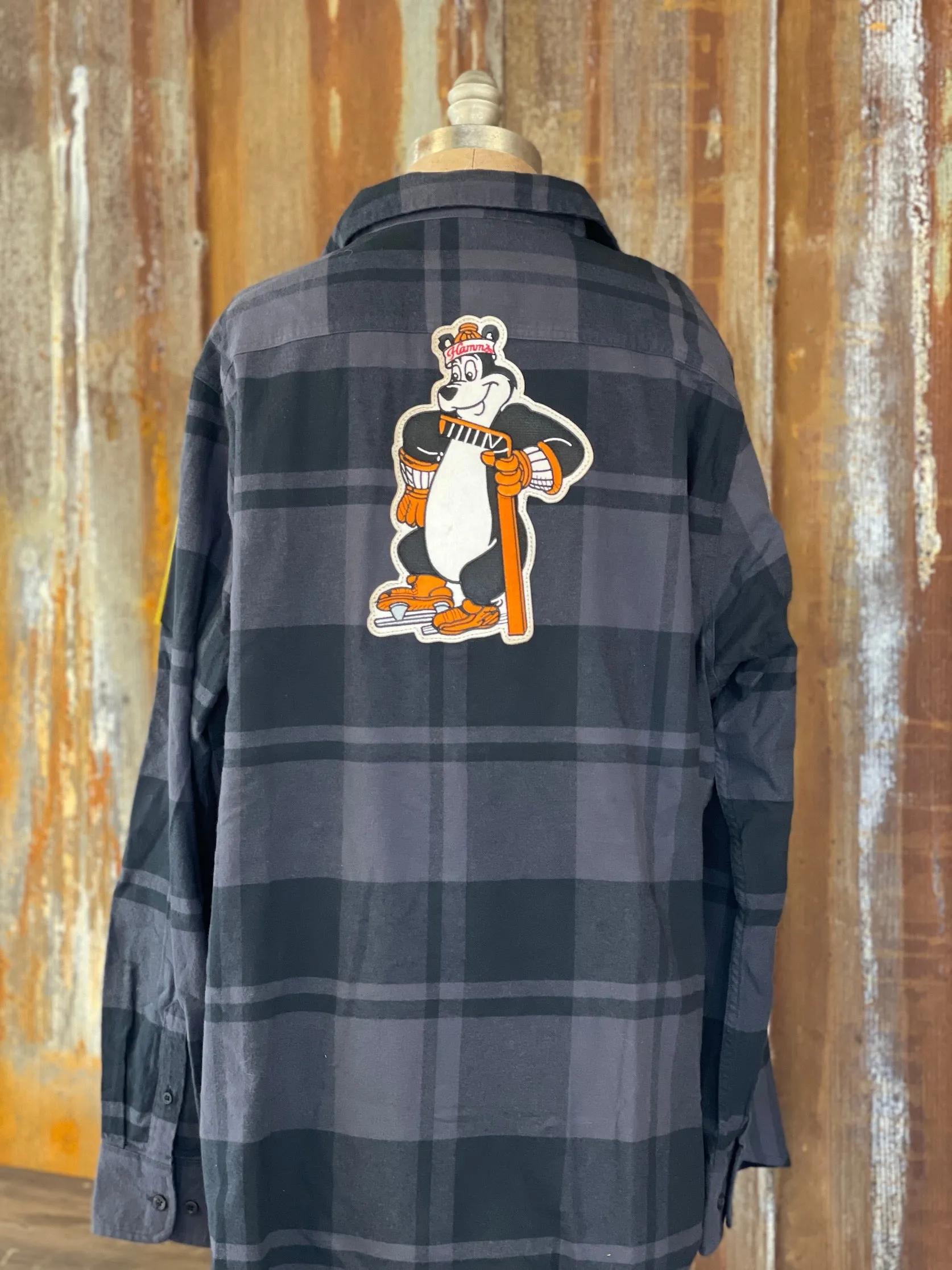 Hamm's Hockey Bear Flannel- Classic Black/ Grey Plaid