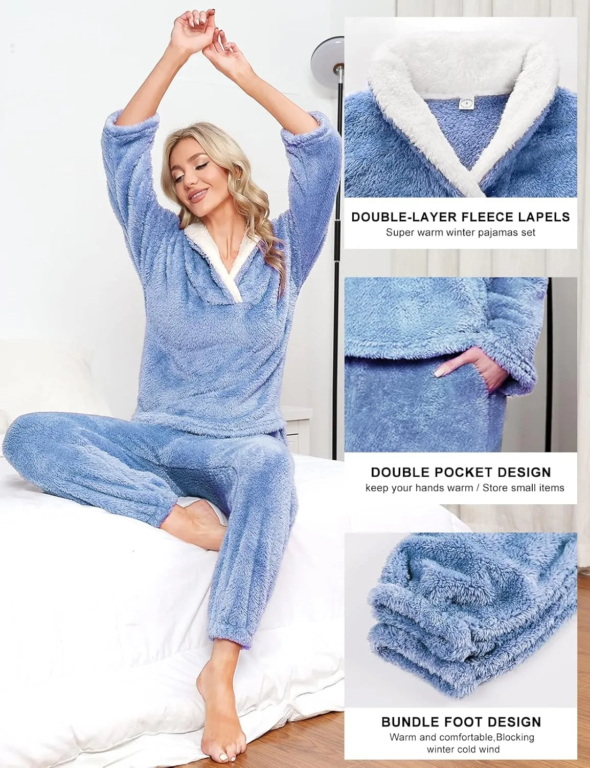 HEEKPEK Womens Pajamas Warm Fleece Pajamas Set Pullover Pants Loose Loungewear Sherpa Hoodie Sleepwear Winter Clothes