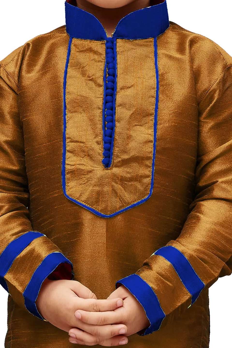 Jashvi Boys' Brown Cotton Silk Kurta and Pyjama Set