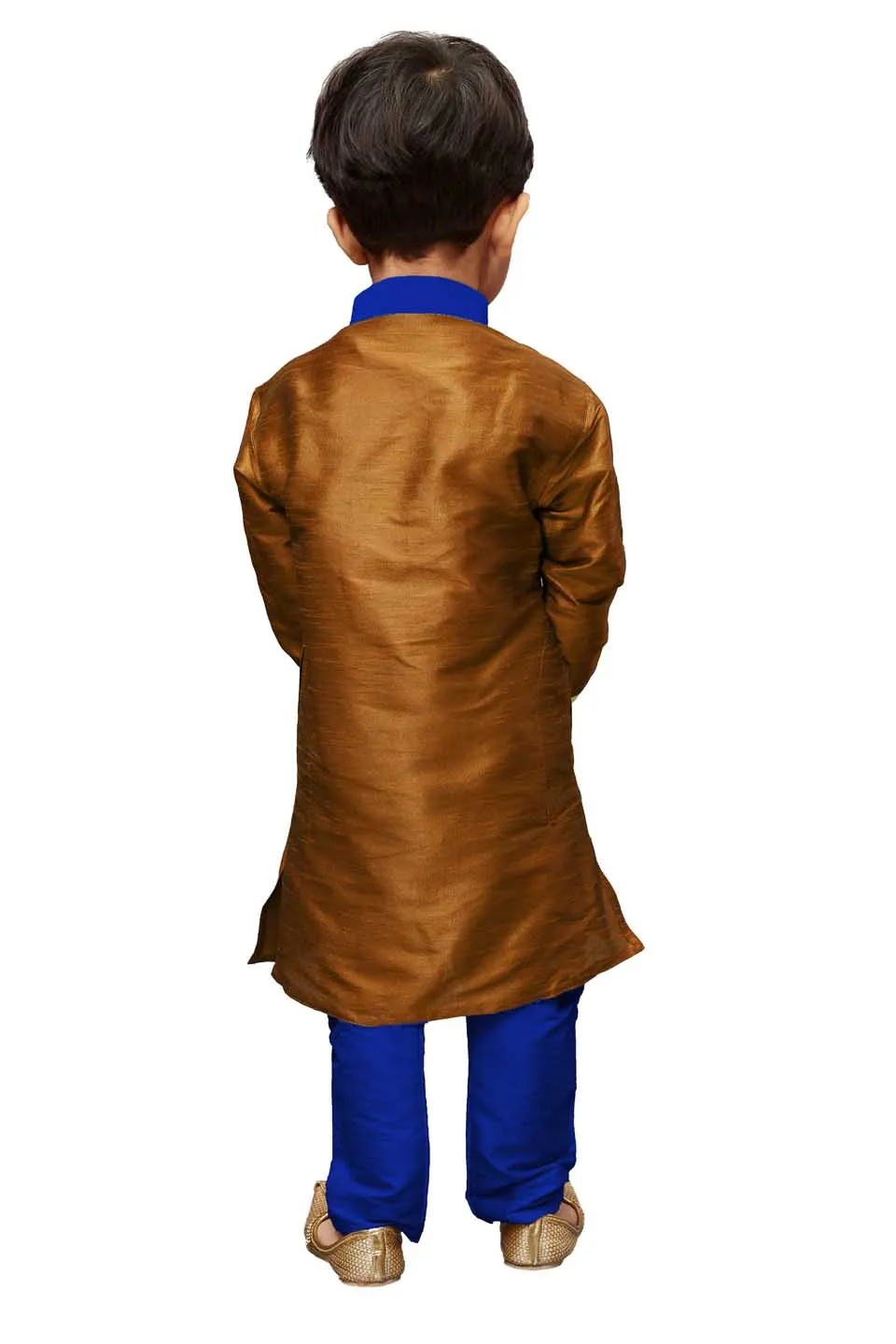 Jashvi Boys' Brown Cotton Silk Kurta and Pyjama Set