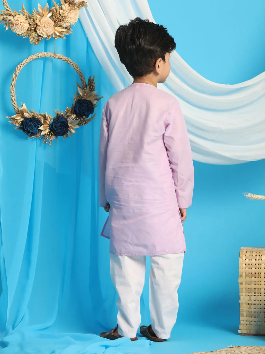 Jashvi Boys' Purple Kurta And White Pyjama Set