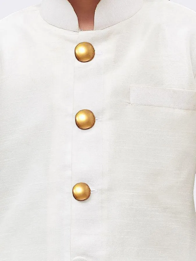 Jashvi Boys' White Silk Blend Kurta And Pyjama Set