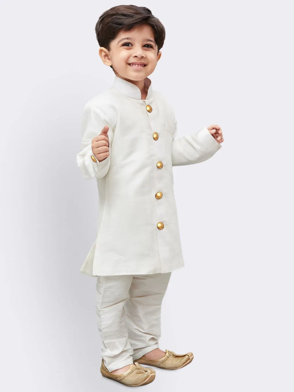 Jashvi Boys' White Silk Blend Kurta And Pyjama Set