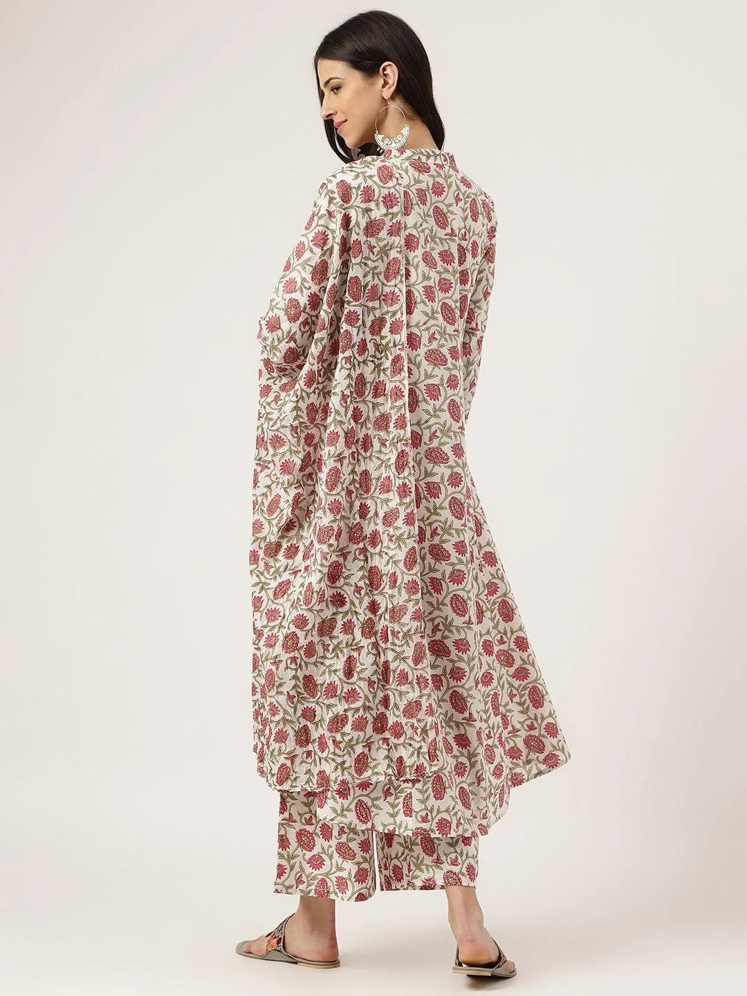 Jashvi White Floral Printed Anarkali Kurta Palazoo Sets