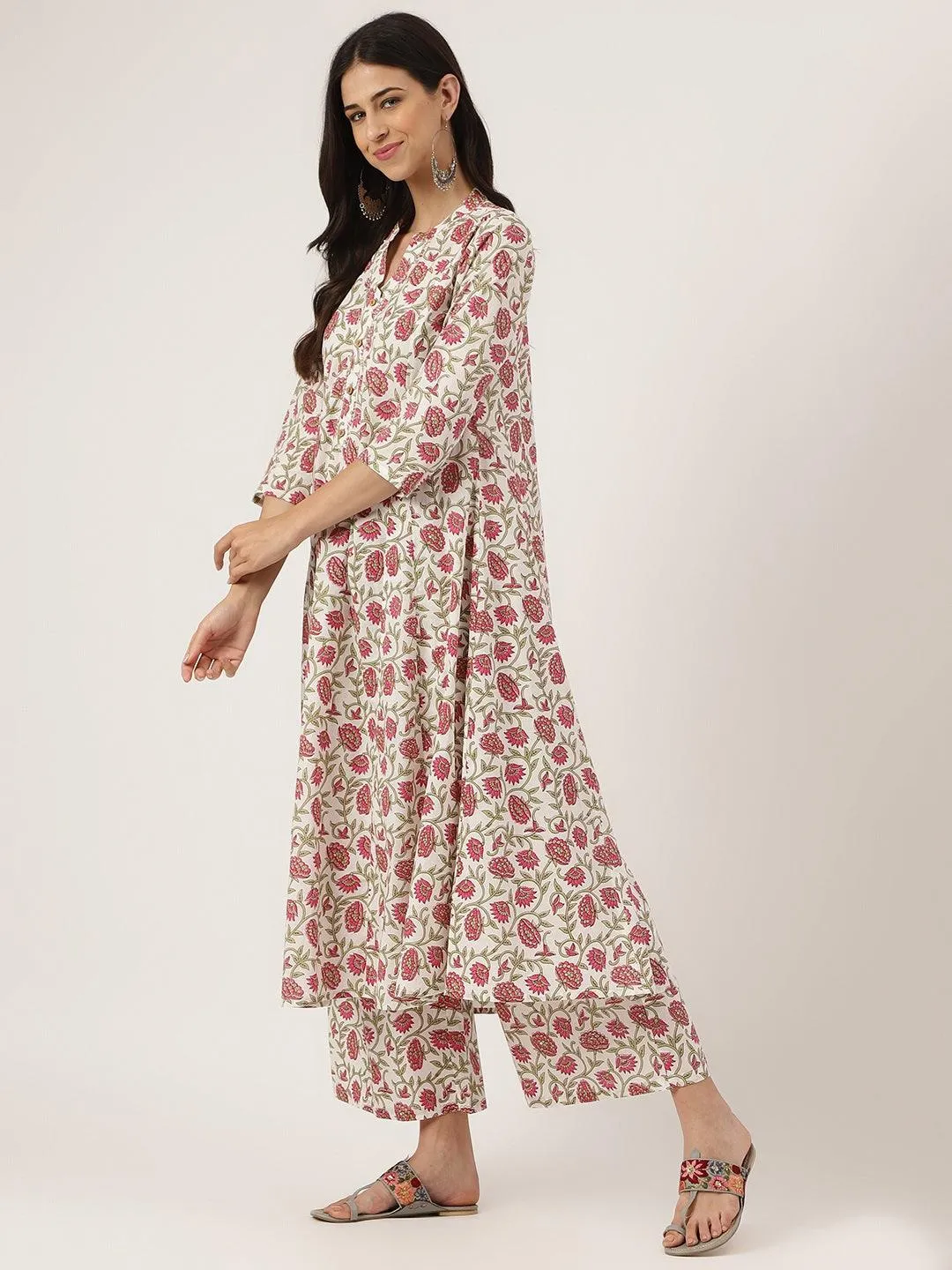Jashvi White Floral Printed Anarkali Kurta Palazoo Sets