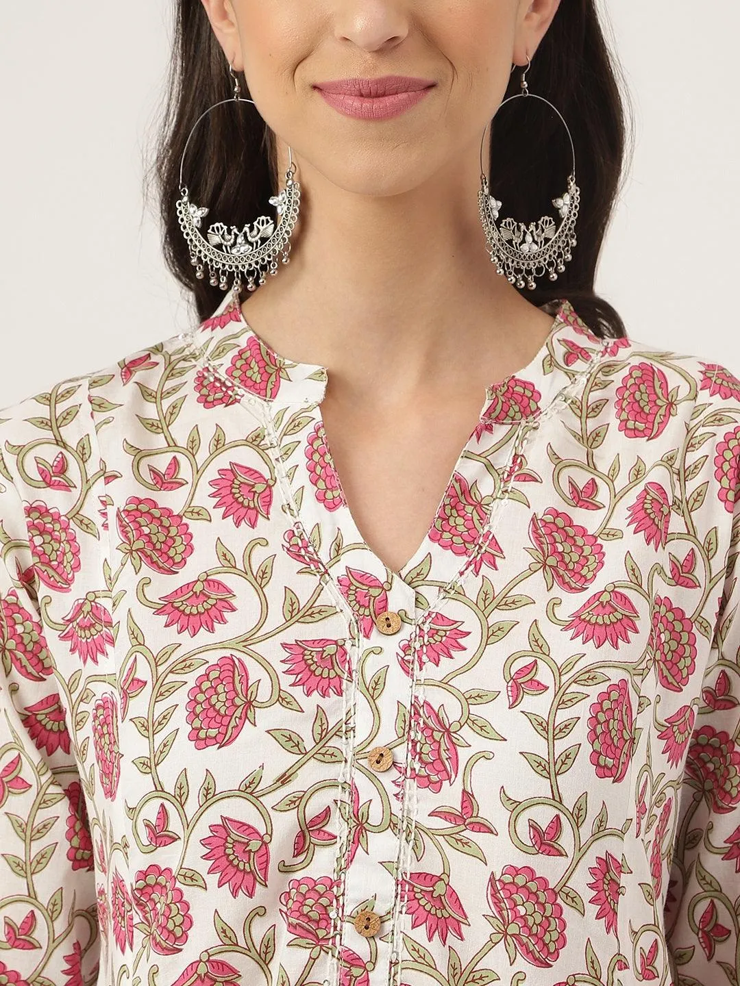 Jashvi White Floral Printed Anarkali Kurta Palazoo Sets